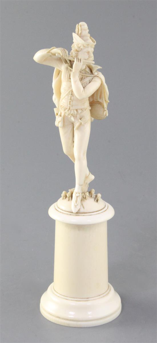 A 19th century French Dieppe ivory carving of The Pied Piper, height 8.5in.